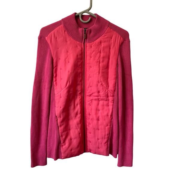 J. McLaughlin Women's Silk Quilted Pink Coral Full Zip Athleisure Sweater Small - Picture 1 of 6